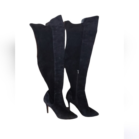 Neiman Marcus Women's Over the Knee Black Suede Boot Size 8.5 M - Picture 1 of 9